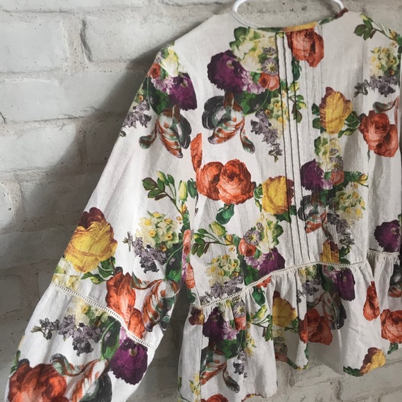 Brass & Roe Floral Long Sleeve Ruffle Bottom M - Picture 2 of 11